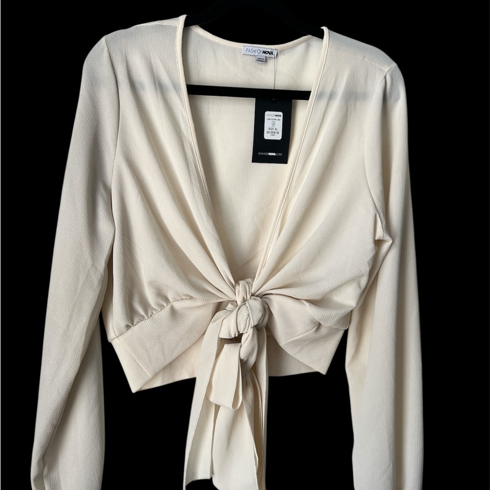 Fashion Nova Cream Long Sleeve Crop Blouse